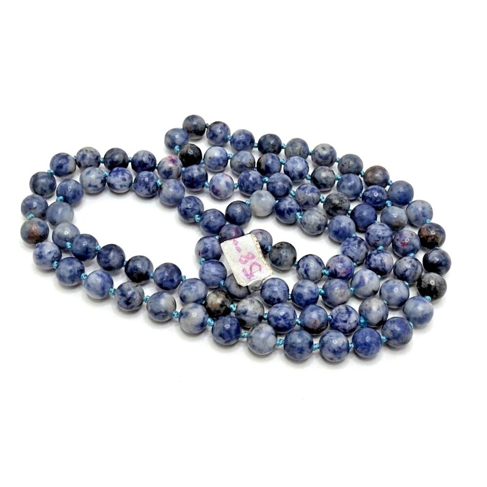 Vintage Sodalite Beaded Necklace Artisan Hand Crafted New Old Stock 36"